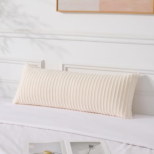 UGASA 14x36 Inch Pillow Cover Pack of 1 Soft Boho Stripe Corduroy Large Long Rectangular Lumbar Cushion Cover Farmhouse Decorative Throw Pillowcase for Bed, Couch, Sofa, Bedroom, Living Room, Cream