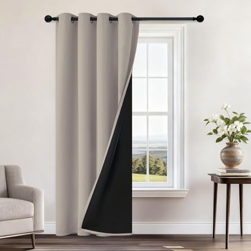 "Yakamok Natural Blackout Curtains 84 Inches Long for Bedroom 52"" Wide 1 PCS - Blackout Curtain Panels for Bedroom, 2 Thick Layers Grommet Top Thermal Insulated Drapes with Black Liner for Living Room"