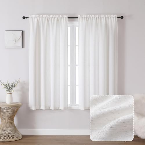 Chyhomenyc Bennet Curtains 54 Inch Length 2 Panels, Faux Linen Burlap Textured Light Filtering Soft Airy Rod Pocket Window Treatment Drapes for Living Room Bedroom, 30Wx54L Inch, Set of 2, Natural