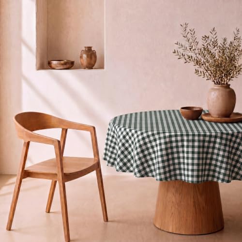 svet Stain-Resistant Tablecloth, Extra Soft Fabric, Round Table, Waterproof Cotton, Diameter 140 cm (Green Vichy Square)