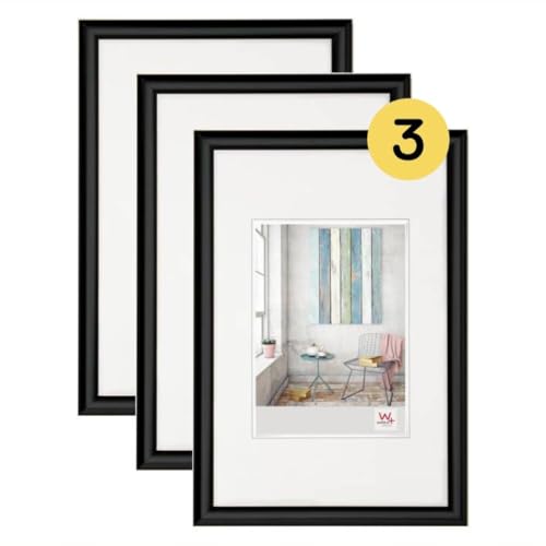 walther Design Picture Frame Black 30 x 40 cm 3-Pack, Trendstyle Plastic Frame KP040B3