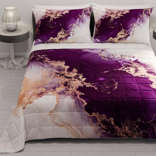 PETTI Artigiani Italiani - Summer Double Bedspread 260 x 270 cm 100 g/m² Double Sided Spring Quilt Lightweight Marble Purple 100% Made in Italy