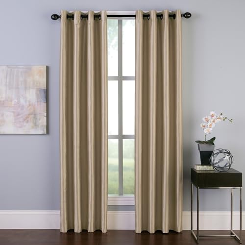 "Curtainworks Malta Faux Silk Grommet Curtain Panel, 50 by 84"", Sand,1Q80610GSD"
