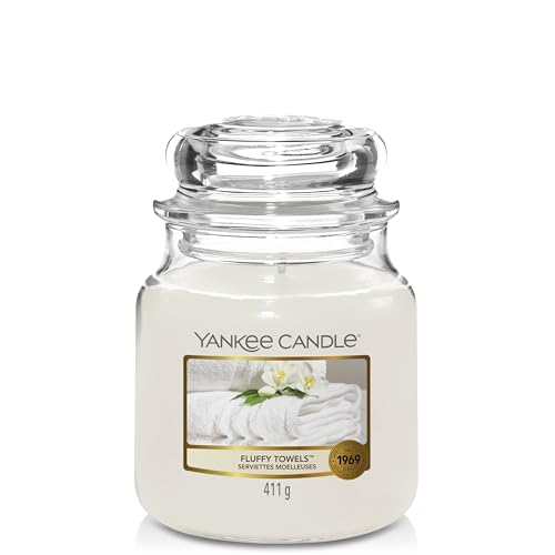 Yankee Candle Scented Candle - Fluffy Towels Medium Jar Candle - Burn Time: up to 75 Hours