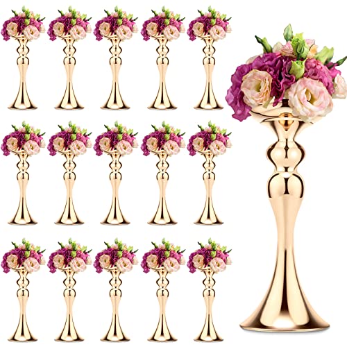 Sadnyy 16 Pcs Metal Flower Arrangements Stand Metal Wedding Flower Centerpiece Stand Tall Table Decor Flower Vase for Wedding Reception Centerpieces Event Party Hotel Home Decor (Gold, 12.6 Inch)