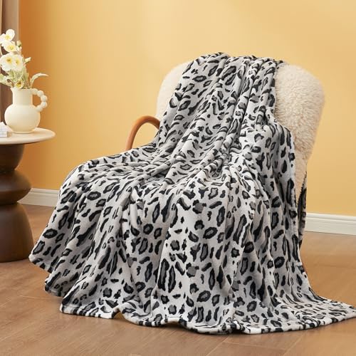 "Cozy Bliss Leopard Print Throw Blanket MilkyPlush??? Fleece 330GSM Thick Blankets Western Room Decor Super Soft Warm for Adults Kids Girl Gifts Bedroom Couch Sofa Travel Silvery 60""x80"""