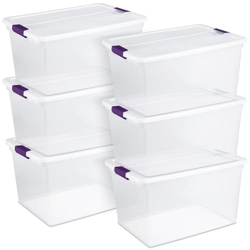 Sterilite 6 Pack 66 Quart ClearView Latch Box, Stackable Organizer Bins with Latching Lids - Clear Plastic Organization Containers for Closet, Bedroom, Shelving Units and Everyday Home Storage