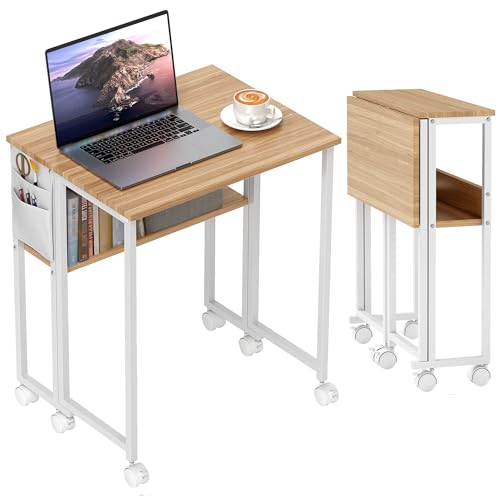 HOMCOM Folding Desk with Storage Shelf and Bag 63 cm Natural Wood Finish