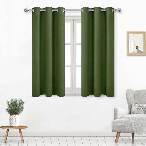 DWCN Blackout Curtains for Living Room, Room Drakening Curtains for Bedroom, Solid Thermal Privacy Protection Window Curtains, Olive Green, W38 x L54 Inch, Set of 2