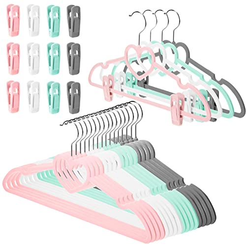 Tessco 20 Pcs Velvet Clothes Hangers with 20 Pcs Clips Non Slip Space Saving Skirt Hanger 360 Degree Swivel Hook Felt Heart Shaped Drying Rack for Pants(Multicolor,Velvet)