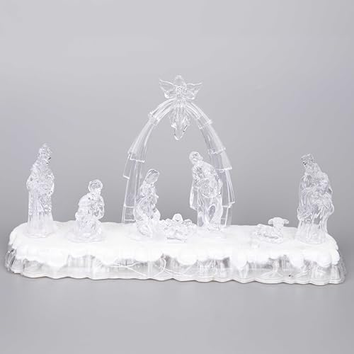 32cm Christmas Pre-Lit LED Musical Nativity Scene Acrylic Sculpture Battery Operated Light Up Xmas Tabletop Home Decorations