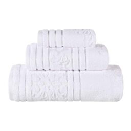 Superior Cotton 3 Piece Towel Set, Includes 1 Bath, 1 Hand, 1 Washcloth/Face Towel, Quick Dry, Home Essentials, Shower, Spa, Luxury Plush Soft Absorbent Towels, Zero Twist, Jacquard Floral, White