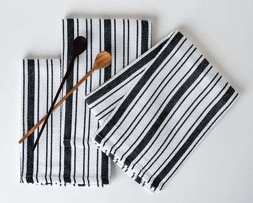 Casa De Lan Kitchen Towels Set ??? Pack of 3 (20?????? x 30??????) Extra Large Premium Cotton Dish Towels for Kitchen ??? Basket Weave Towels ??? Absorbent ??? 100% Cotton ??? with Hanging Loop ??? Black