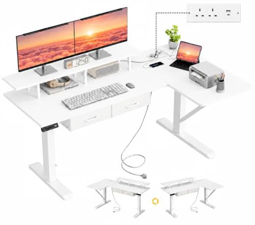 IRONCK L Shaped Electric Standing Desk with Power Outlets, USB-C, 150x90cm