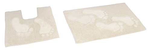 Rapport Home Feet Bath and Pedestal Mat Set, Cotton, Cream, 80 x 50 x 2 cm