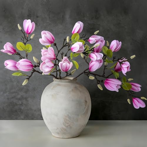 Ivydale Artificial White Magnolia Stems, 25.6 Inch Long Faux Flower Arrangement, 5 Pieces (hotpink)