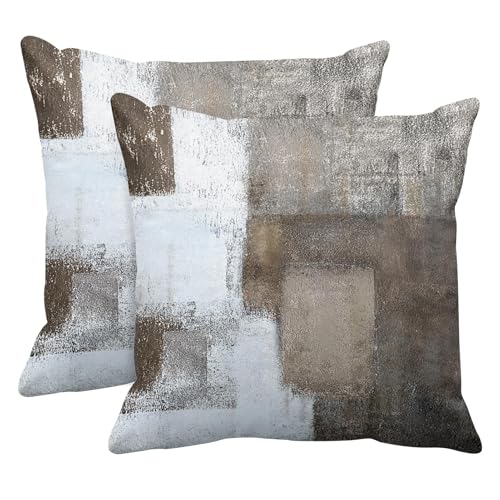 Britimes Throw Pillow Covers Modern Home Art Decor, 16 x 16 Inches Set of 2 Abstract Oil Painting Pillowcases for Bedroom, Living Room, Cushion Couch Sofa, Beige Home Grey Brown