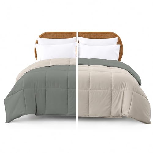 Modern Threads Down Alternative Microfiber Quilted Reversible Comforter & Duvet Insert - Soft, Comfortable Alternative To Goose Down - Bedding For All Seasons Seafoam/Almond Full/Queen