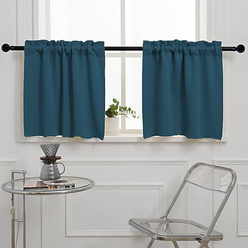 "Pickluc Cafe Curtain (Half Window Curtain) 24 Inches Length, Rod Pocket Kitchen Curtain, Short Blackout Curtain for Small Window, 30"" Wide and 24"" Long, 2 Panels, Bluestone"