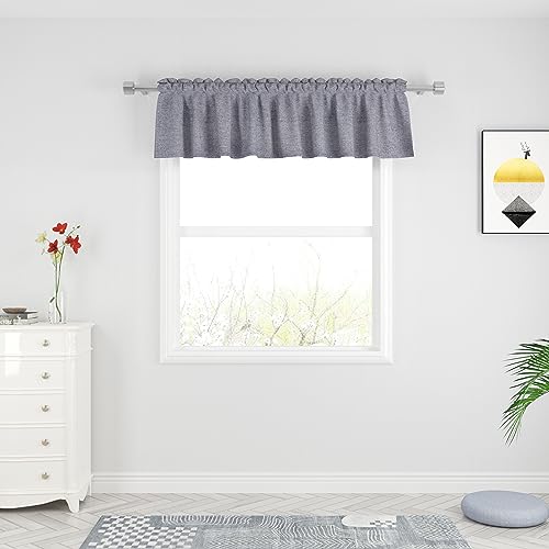 "UPOPO Charcoal Grey Valance Curtains 14 inches Long Linen Textured Curtain Toppers Valance Living Room Kitchen Short Small Mini Bedroom Window Curtain Valances 1 Panel Rod Pocket 90""x14"""