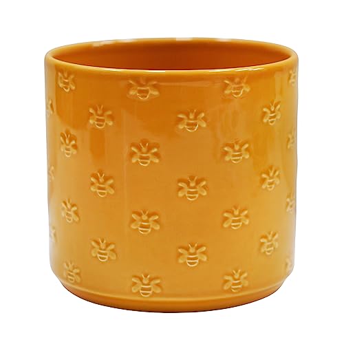 Ivyline Arley Bee Planter in Yellow - Premium Quality & Waterproof - Stylish Lightweight Indoor Earthenware Flower Houseplant Pot - D13.5cm x H12.5cm