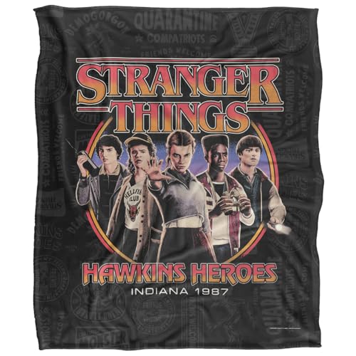 Stranger Things Hawkins Heroes Silky Touch Super Soft Throw Blanket 152 X 127 Cm, White