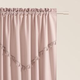 ROOM99 Chloe Curtain with Ruffle Tape, 140 x 260 cm, Width x Height Sliding Curtains, Modern Curtain, Living Room, Bedroom, Powder Pink, Pack of 1