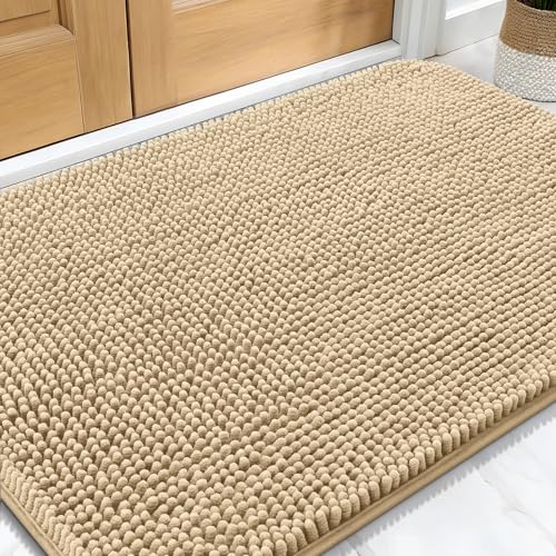 OLANLY - Dog Door Mat 30x20 Beige Moisture and Dirt Absorbing Non-Slip Washable Chenille Dog Door Mat Quick Dry