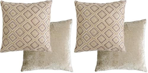 Emma Barclay Pisa Geometric Jacquard Cushion Cover in Beige - 17x17 (43x43cm) (Pack of 2)