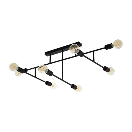 EGLO Belsiana Ceiling Light, 8-Bulb Ceiling Light, Vintage, Industrial, Metal Ceiling Spotlight, Living Room Lamp in Black, Kitchen Lamp, Hallway Lamp Ceiling with E27 Socket, L 118 cm