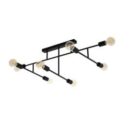 EGLO Belsiana Ceiling Light, 8-Bulb Ceiling Light, Vintage, Industrial, Metal Ceiling Spotlight, Living Room Lamp in Black, Kitchen Lamp, Hallway Lamp Ceiling with E27 Socket, L 118 cm