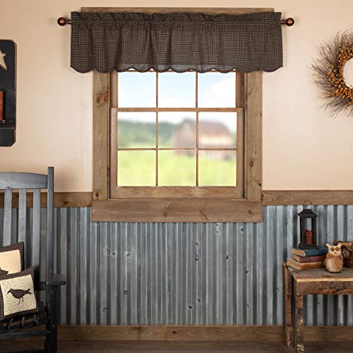 VHC Brands Primitive Kitchen Curtains Kettle Grove Plaid Rod Pocket Cotton 20x60 Valance, Country Black