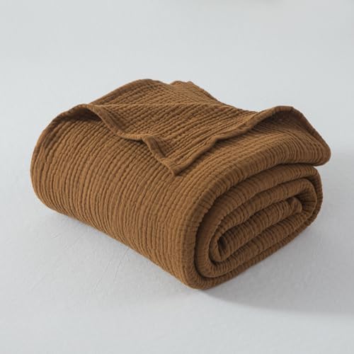 StyleChic Cotton Muslin Throw Blanket, Summer Blanket (Caramel, Twin)