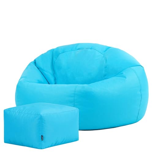 Bean Bag Bazaar Kingston Outdoor Bean Bag & Footstool with Filling, Aqua