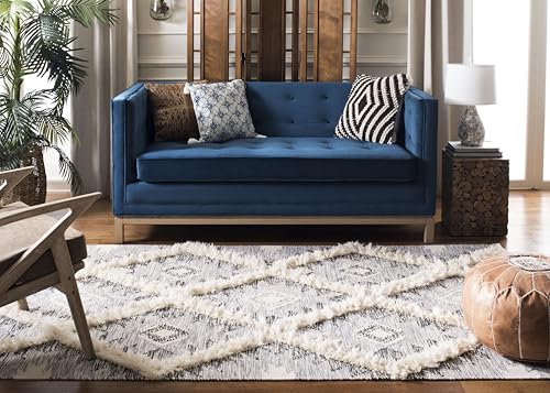 Safavieh Moroccan Inspired Indoor Hand Knotted Rectangle Area Rug, Kenya Collection, KNY455, in Charcoal / Ivory, 183 X 274 cm for Living Room, Bedroom or Any Indoor Space