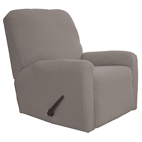 Easy-Going Stretch Recliner Sofa Cover 4 Pieces Sofa Furniture Protector for Sofa Soft Elastic Hem Jacquard Fabric with Small Grid Spandex Taupe