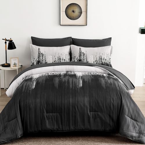 WONGS BEDDING Comforter Set King, 7 Pieces Bed in a Bag YS01AB090743K7U-A - Soft Microfiber Fall Winter Bed in a Bag Bedding Set with Comforter,Flat Sheet,Fitted Sheet, Pillow Shams,Pillowcases