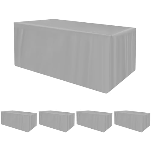 HolidayIdeas Fitted Tablecloths for 6 Foot Rectangle Table, Wrinkle Resistant Washable Table Cover 30x72 Inch for Vendor Booth Display, Banquet, Trade Show, Silver Grey, 4 Pcs
