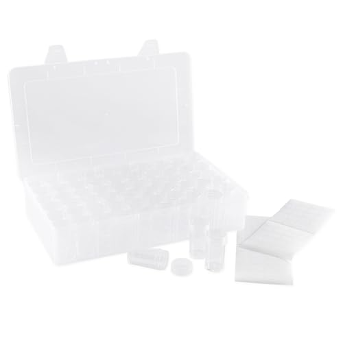 "Vaessen Creative Plastic Storage Box with Lid - with 60 Jars - 10.8 x 6.5 x 3.3"", Clear organiser for sewing, diamond art, small accessories and craft supplies"