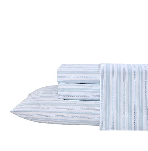 Laura Ashley Home - King Sheets, Soft Sateen Cotton Bedding Set - Sleek, Smooth, & Breathable Home Decor (Fern Blue, King)