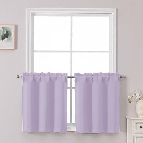 Chyhomenyc Short Curtains 24 Inch Length, Small Light Purple Curtain Rod Pocket Half Window Curtains for Kitchen Basement Cabinet Camper RV Bunk, 2 PCS, Each 30Wx24L, Lilac