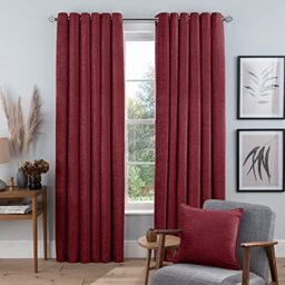 "Sleepdown Luxury Chenille Eyelet Lined Curtains for Bedroom and Living Room Red 2 Panels 2 x 90"" x 108"", 5056242840480"