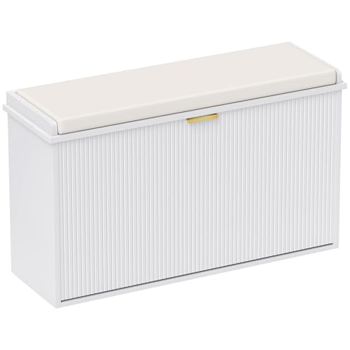 HOMCOM Shoe Bench with Padded Seat Cushion and Flip-Drawer, Shoe Cabinet Holds up to 120kg for Hallway, Entryway and Porch, 80x26x47.5cm, White