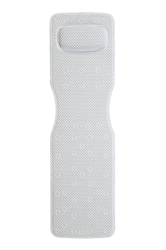 Croydex Teviot Full Length Padded Bath Mat Lounger with Headrest and Slip-Resistant Non Slip Suction Cups, PVC Material and Drainage Holes, Comfortable Pressure Relief Design in White