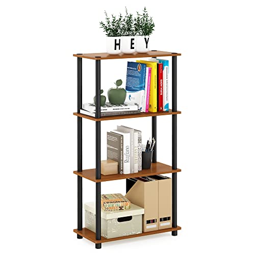 Furinno TURN-N-TUBE Storage Shelves, 4-Tier Toolless Book Shelf, Corner Shelf, Toolless Open Shelves, for Organization and Storage, Living Room, Garage, Home Office, Light Cherry