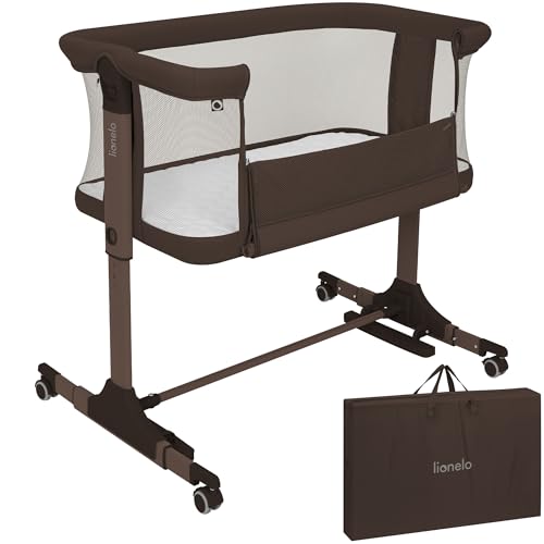 lionelo PARI 3in1 Baby Bedside Cot Co-Sleeper for Babies From Birth, Adjustable Height & Incline, Mattress, 4 Lockable Wheels, Breathable, Portable, Washable, Bag, Straps