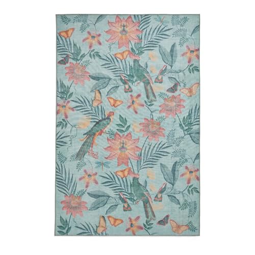 Think Rugs Catherine Lansfield Amaya Tropical Birds Washable Rug, Green
