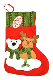 SHATCHI Traditional Deluxe Hand Decorated 3D Santa Stocking Sock Sack Christmas Xmas Gifts Bag Toys Sweets Tree Snowman Decorations 38cm Long