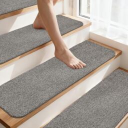 COSY HOMEER Stair Treads Non-Slip Carpet Mat 28inX9in Indoor Stair Runners for Wooden Steps, Stair Rugs for Kids and Dogs, 100% Polyester TPE Backing 15pcs,Grey,Protect Floor
