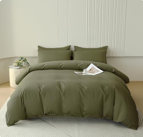Houseri Army Comforter Set Queen Olive Green Bedding Sets Queen Size Teen Boys Solid Green Comforters Men Comfy Soft Dark Color Bed Quilt Queen